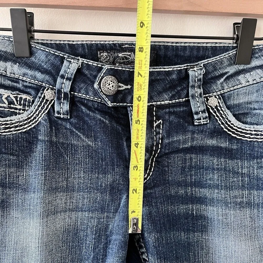 Silver Jeans Tuesday Low Capri Blue Denim Thick Stitch Country Western - Size 29 - Picture 8 of 11